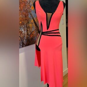 Elegant Latin Ballroom Coral and Black Dress